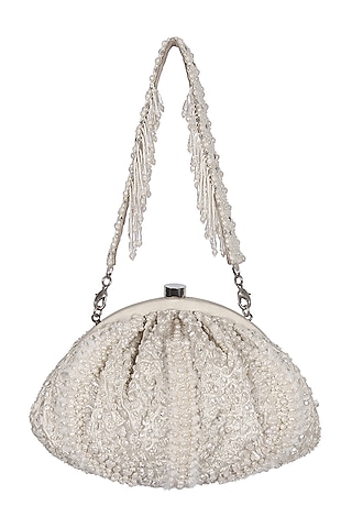 Ivory Hand Embroidered Pouch by Lovetobag