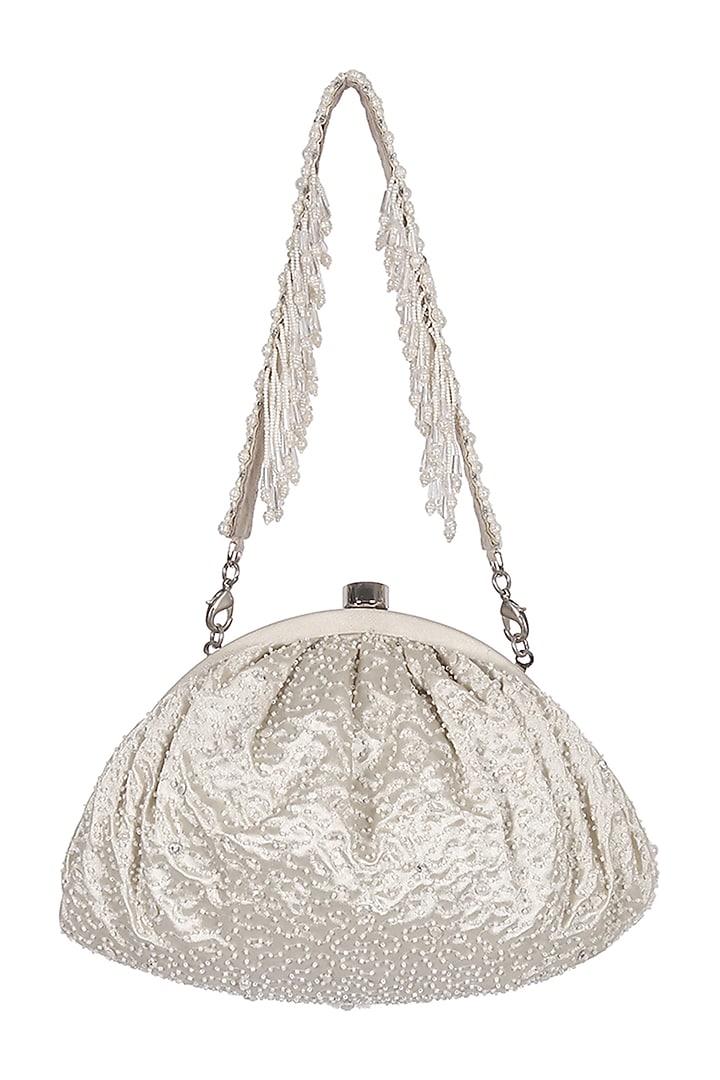Ivory Hand Embroidered Pouch by Lovetobag at Pernia's Pop Up Shop