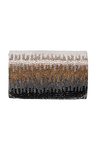 Lustrous Silver Hand Embroidered Clutch by Lovetobag