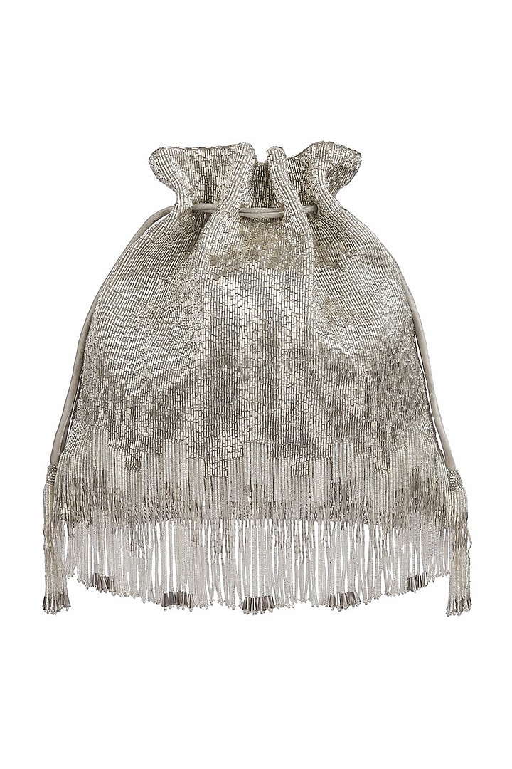 Lustrous Silver Hand Embroidered Potli by Lovetobag at Pernia's Pop Up Shop