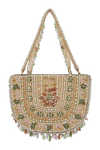 Multi-Colored Pastel-Hued Embroidered Pouch by Lovetobag
