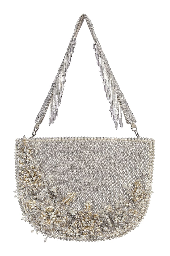 Ivory Satin Pearl Embellished Hand Bag by Lovetobag at Pernia's Pop Up Shop