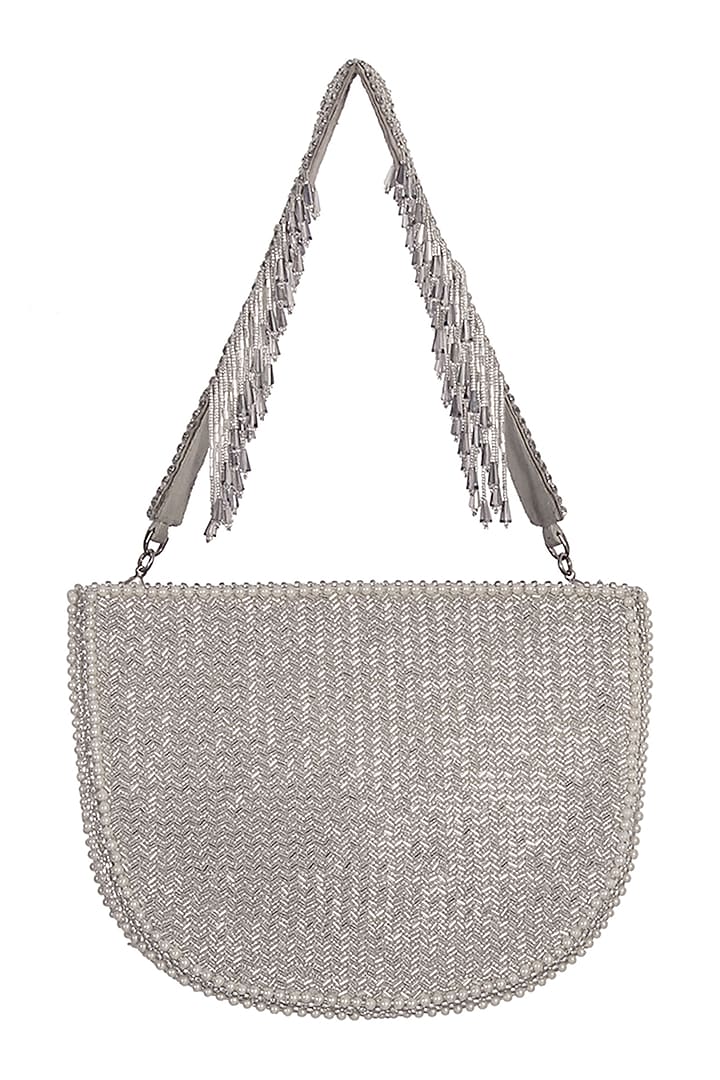 Ivory Satin Pearl Embellished Hand Bag by Lovetobag at Pernia's Pop Up Shop