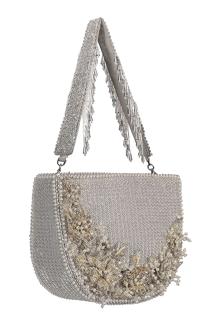 Ivory Satin Pearl Embellished Hand Bag by Lovetobag at Pernia's Pop Up Shop