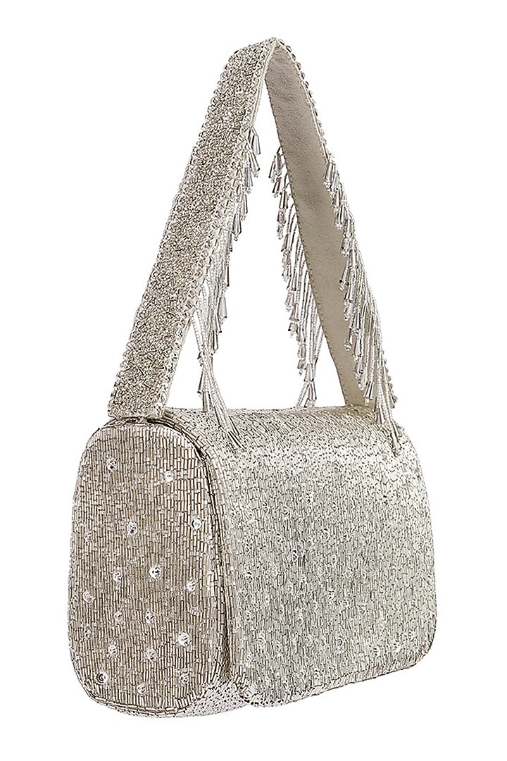 Lustrous Silver Embroidered Clutch by Lovetobag at Pernia's Pop Up Shop