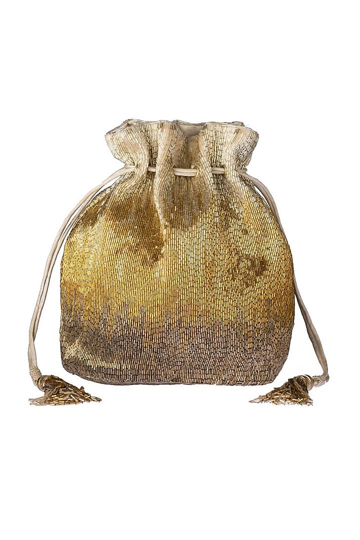 Gold Hand Embroidered Potli by Lovetobag at Pernia's Pop Up Shop
