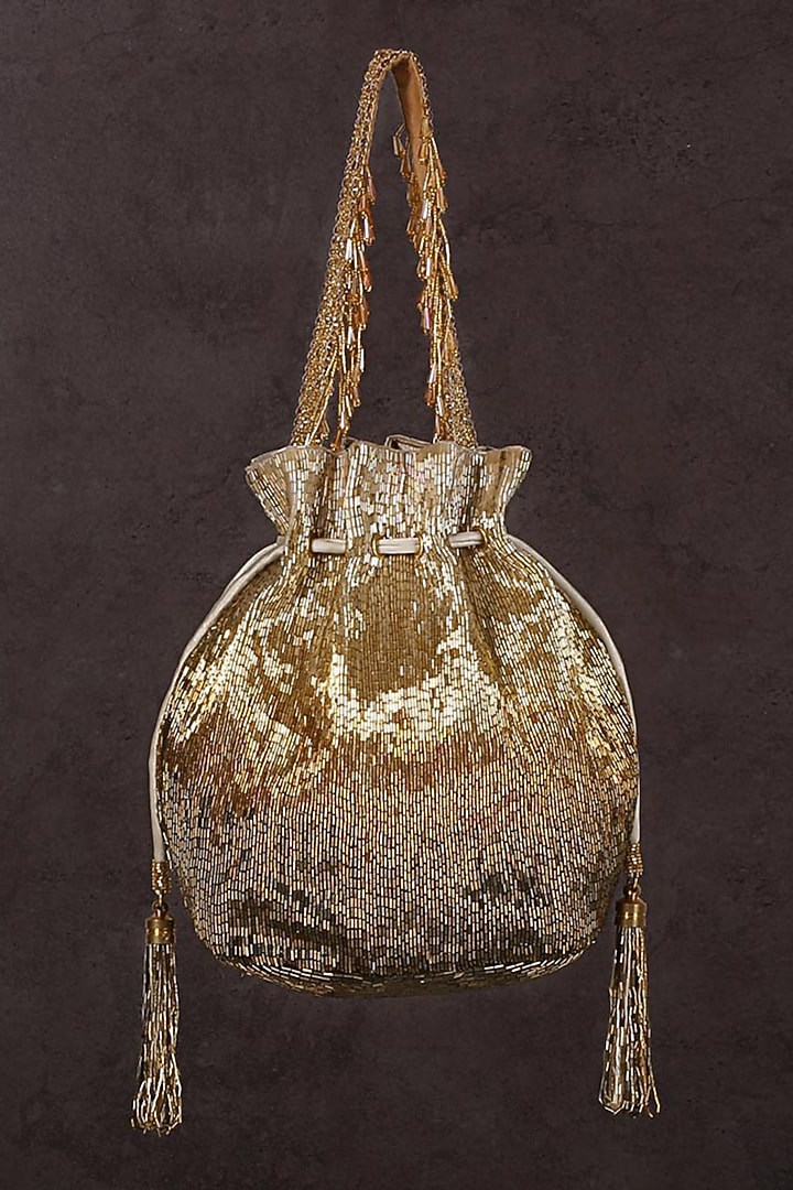 Gold Hand Embroidered Potli by Lovetobag at Pernia's Pop Up Shop