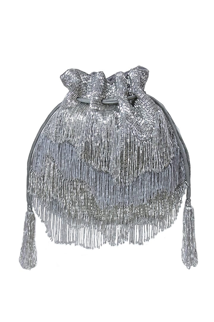 Lustrous Silver Embroidered Potli by Lovetobag at Pernia's Pop Up Shop