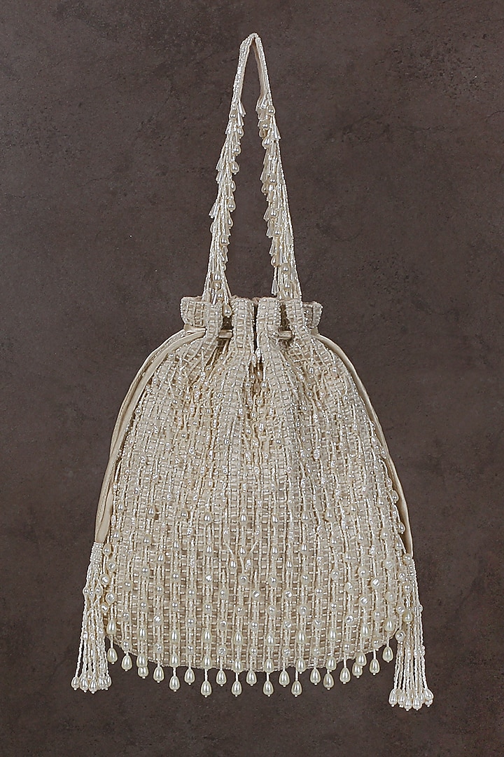 Pristine Ivory Hand Embroidered Potli by Lovetobag at Pernia's Pop Up Shop