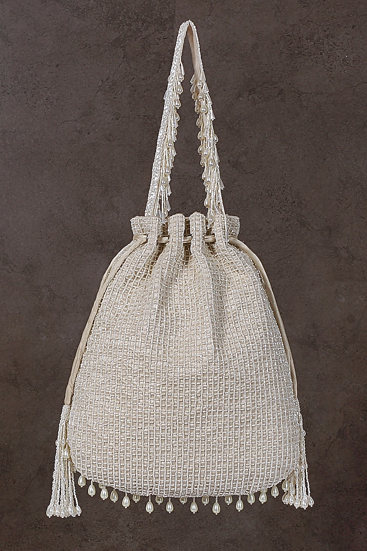 Pristine Ivory Hand Embroidered Potli by Lovetobag at Pernia's Pop Up Shop