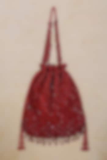 Carnelian Red Hand Embroidered Potli by Lovetobag at Pernia's Pop Up Shop