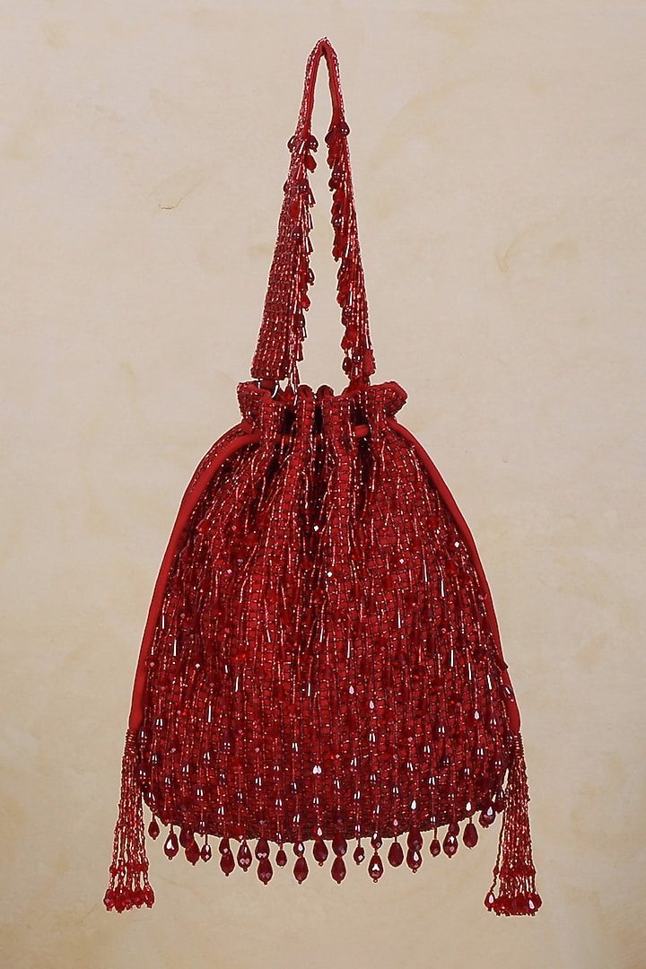 Carnelian Red Hand Embroidered Potli by Lovetobag at Pernia's Pop Up Shop