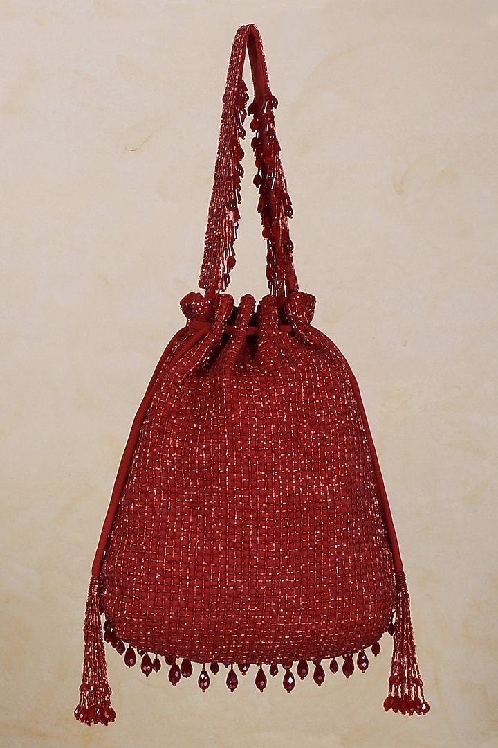 Carnelian Red Hand Embroidered Potli by Lovetobag at Pernia's Pop Up Shop