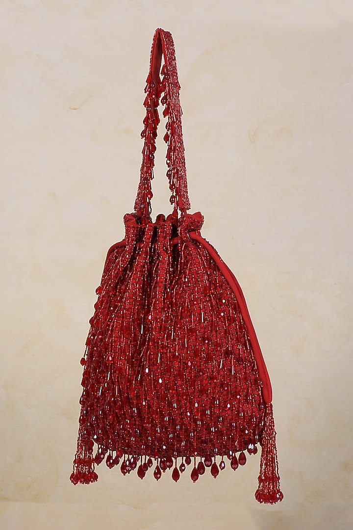 Carnelian Red Hand Embroidered Potli by Lovetobag at Pernia's Pop Up Shop