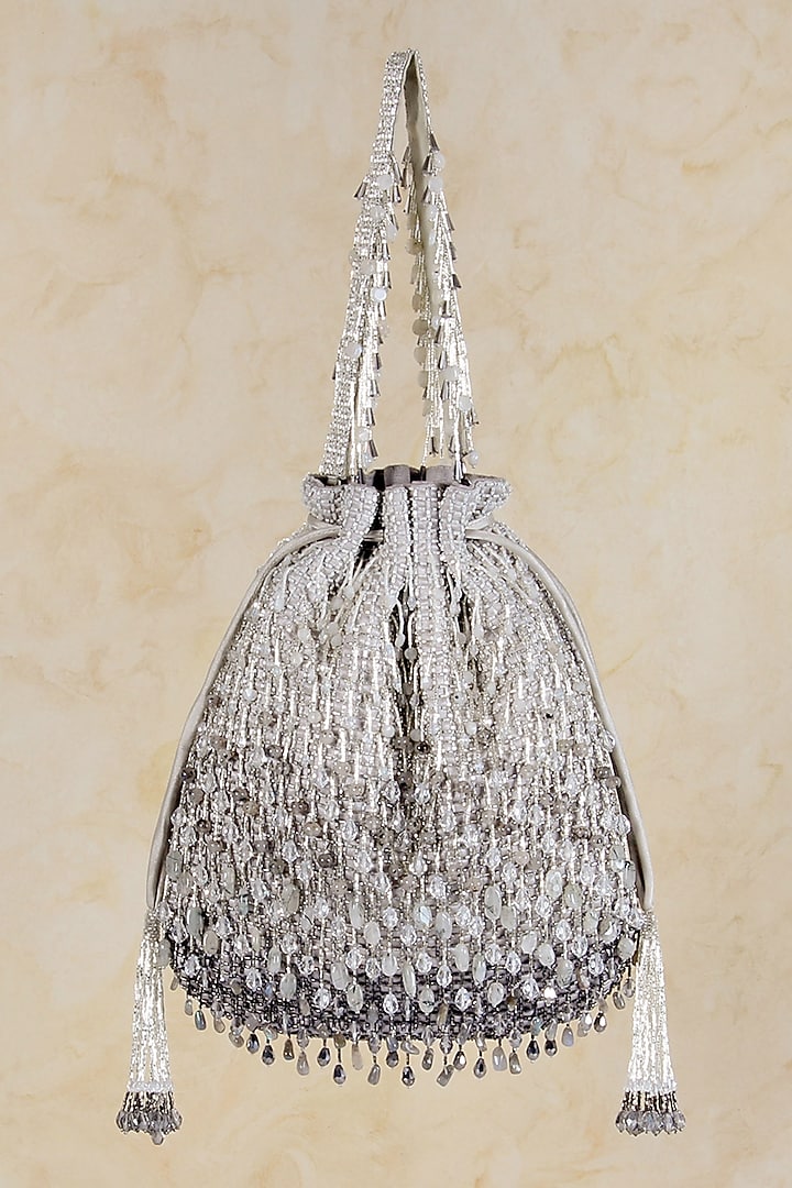 Lustrous Silver Satin Potli by Lovetobag at Pernia's Pop Up Shop