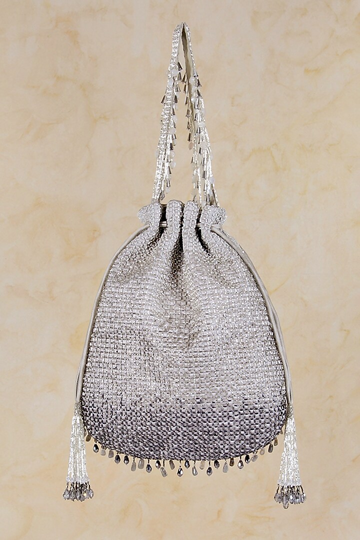 Lustrous Silver Satin Potli by Lovetobag at Pernia's Pop Up Shop