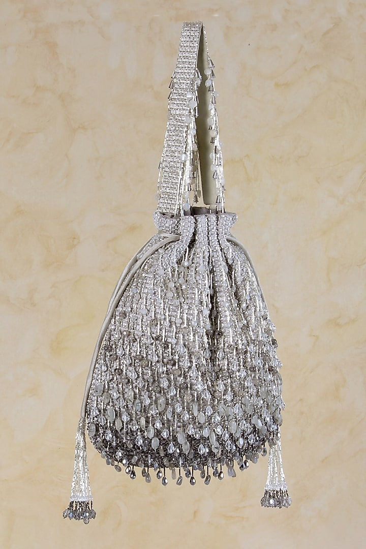 Lustrous Silver Satin Potli by Lovetobag at Pernia's Pop Up Shop