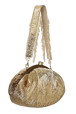 Gold Hand Embroidered Pouch by Lovetobag