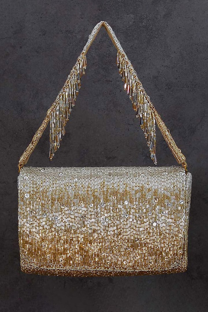 Gold Hand Embroidered Clutch by Lovetobag at Pernia's Pop Up Shop