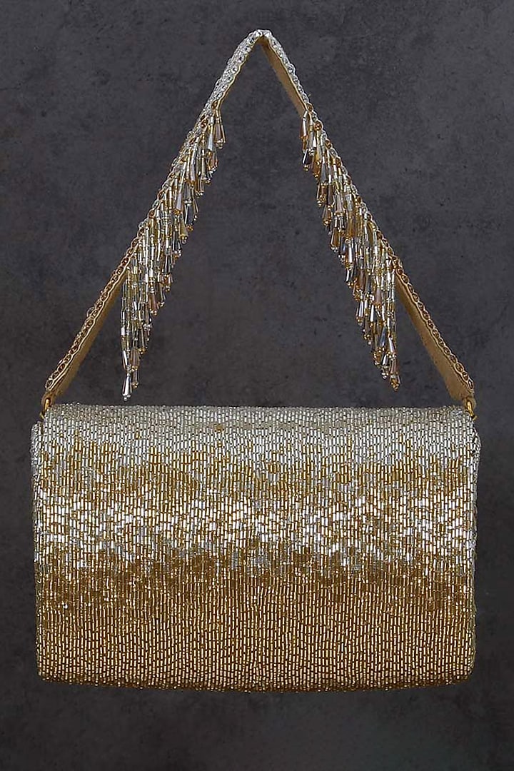 Gold Hand Embroidered Clutch by Lovetobag at Pernia's Pop Up Shop