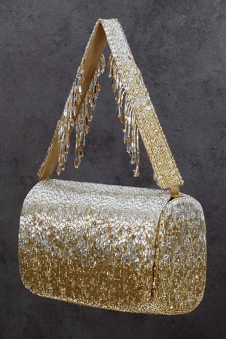 Gold Hand Embroidered Clutch by Lovetobag at Pernia's Pop Up Shop