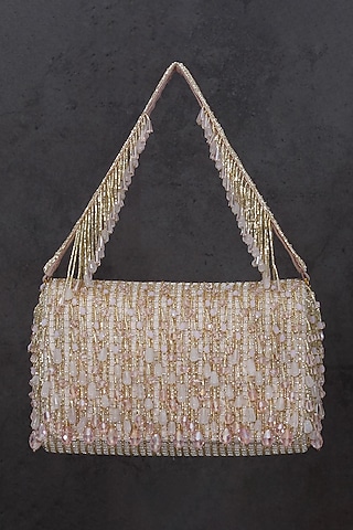 Blush Pink Hand Embroidered Flap Over Clutch by Lovetobag