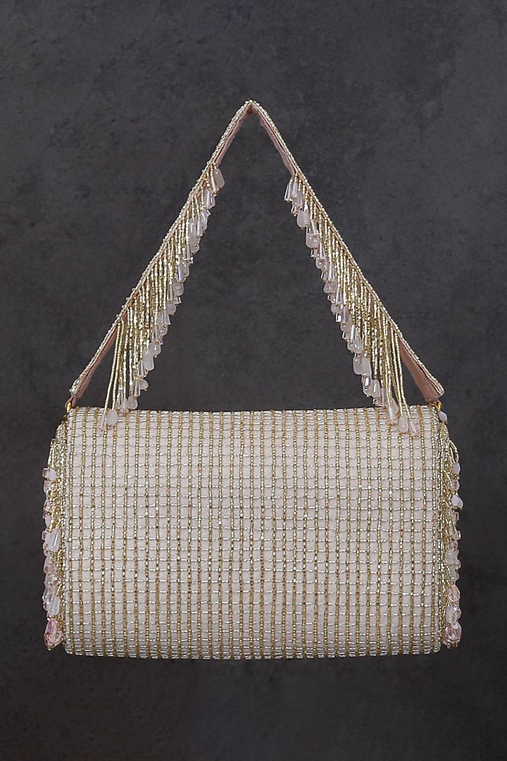 Blush Pink Hand Embroidered Flap Over Clutch by Lovetobag at Pernia's Pop Up Shop