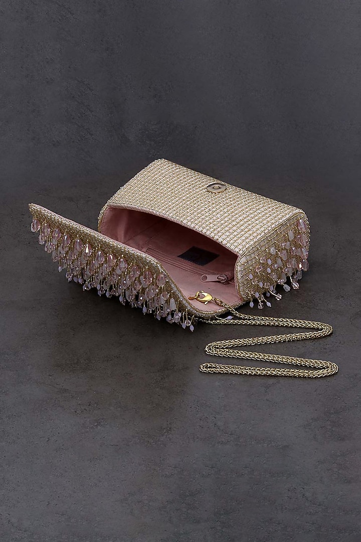 Blush Pink Hand Embroidered Flap Over Clutch by Lovetobag at Pernia's Pop Up Shop