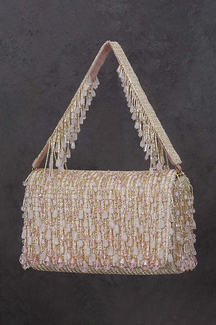 Blush Pink Hand Embroidered Flap Over Clutch by Lovetobag at Pernia's Pop Up Shop