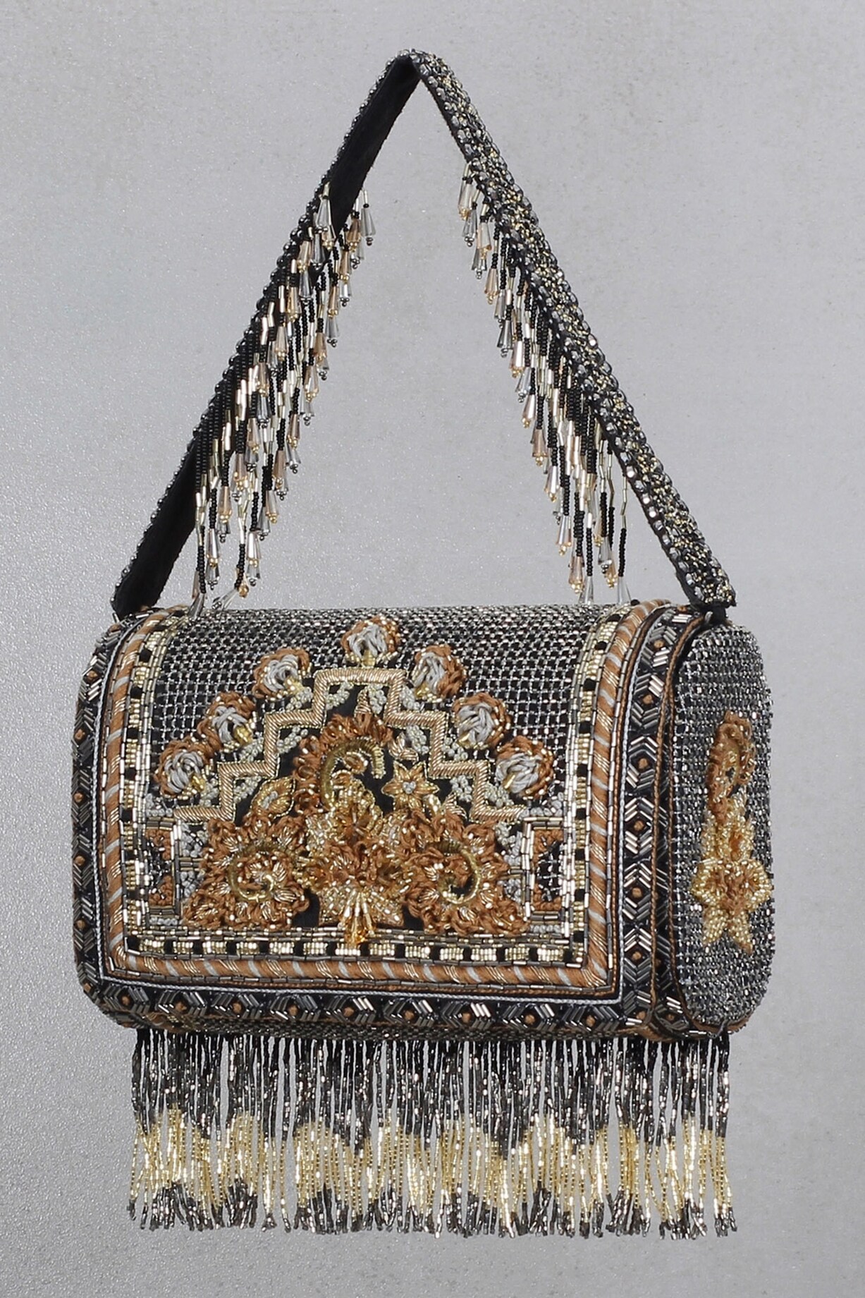 Adorne Boho Fringe Flap Over Clutch in Blue main image 0