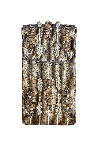 Antique Gold Pearl Embellished Mobile Pouch by Lovetobag