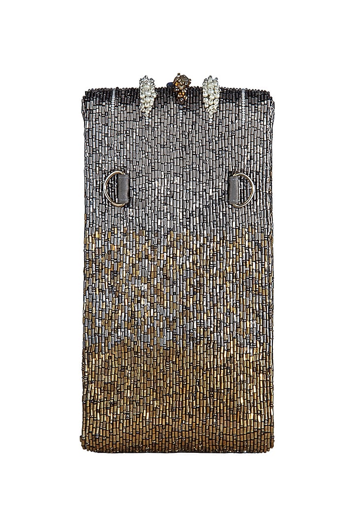 Antique Gold Pearl Embellished Mobile Pouch by Lovetobag at Pernia's Pop Up Shop