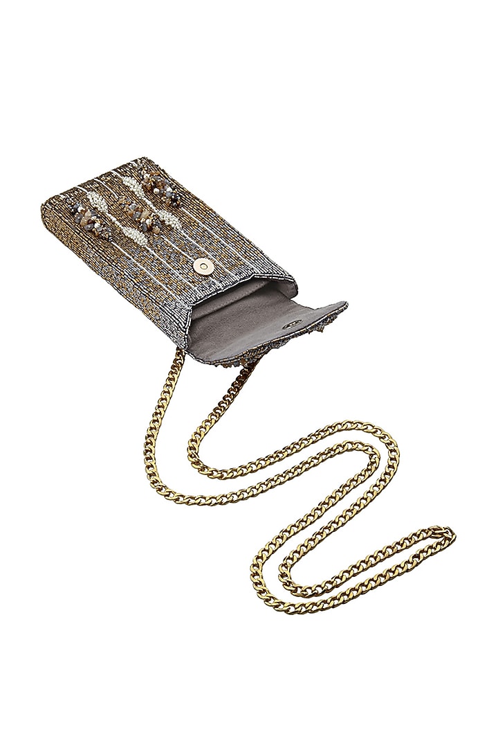 Antique Gold Pearl Embellished Mobile Pouch by Lovetobag at Pernia's Pop Up Shop