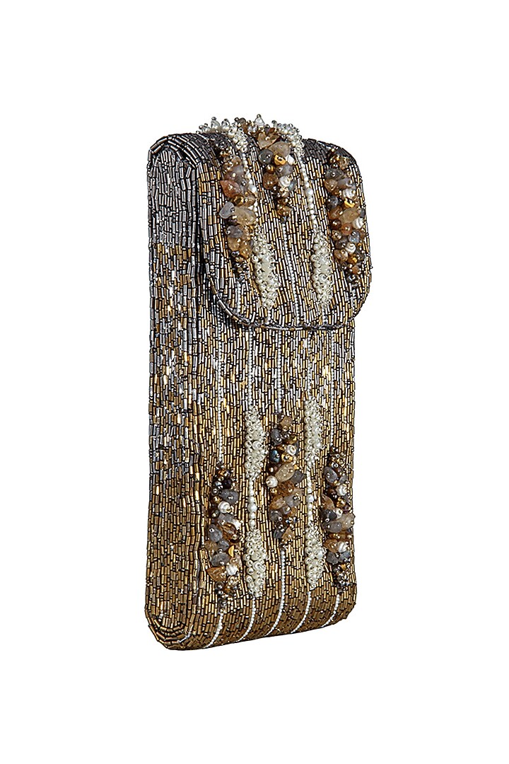 Antique Gold Pearl Embellished Mobile Pouch by Lovetobag at Pernia's Pop Up Shop