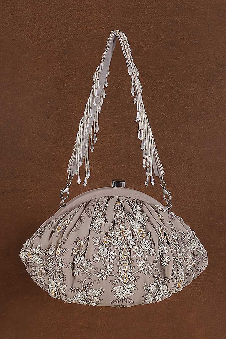 Nude Hand Embroidered Regal Pouch by Lovetobag at Pernia's Pop Up Shop