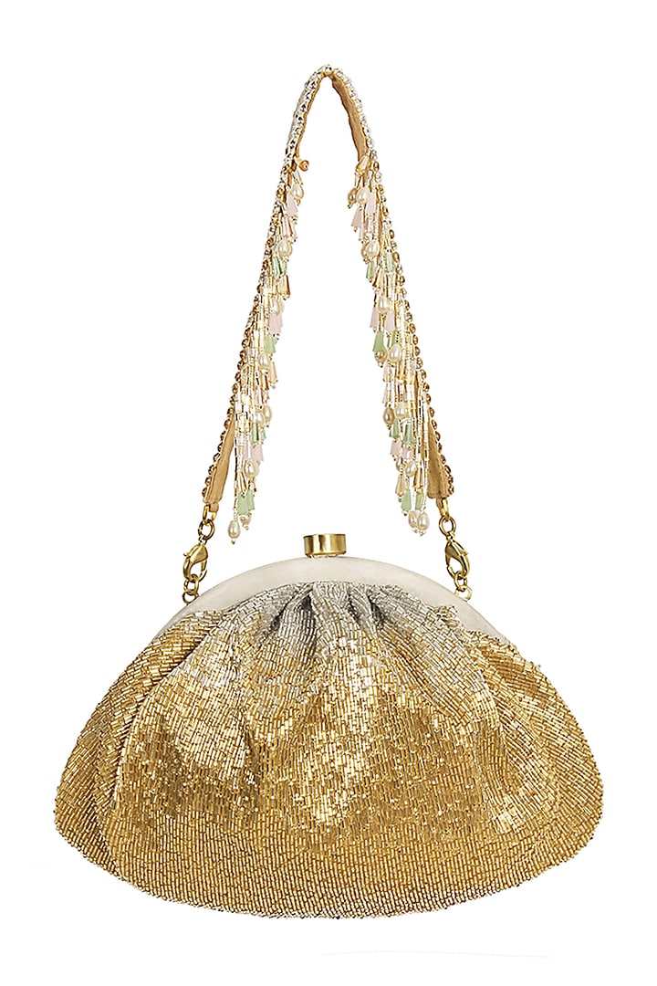 Gold & Silver Embroidered Pouch by Lovetobag at Pernia's Pop Up Shop