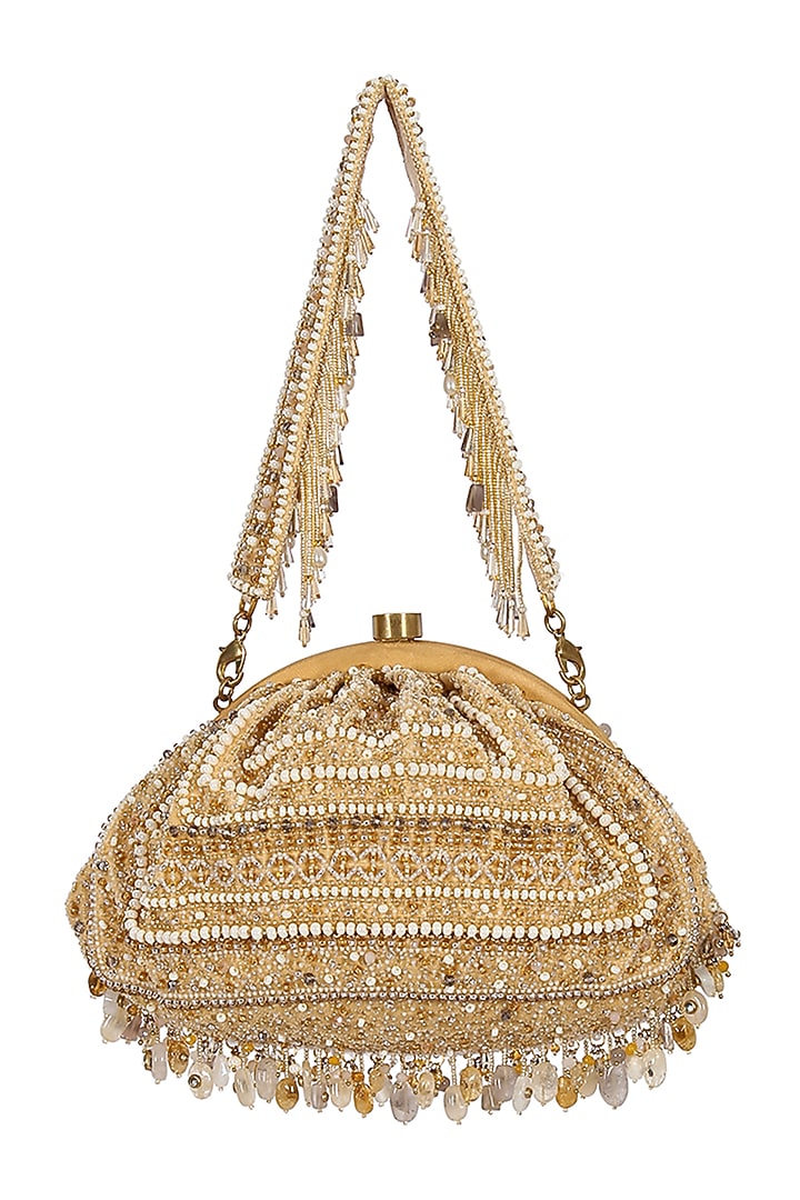 Gold & Silver Stone Embroidered Pouch by Lovetobag at Pernia's Pop Up Shop