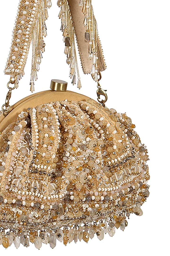 Gold & Silver Stone Embroidered Pouch by Lovetobag at Pernia's Pop Up Shop