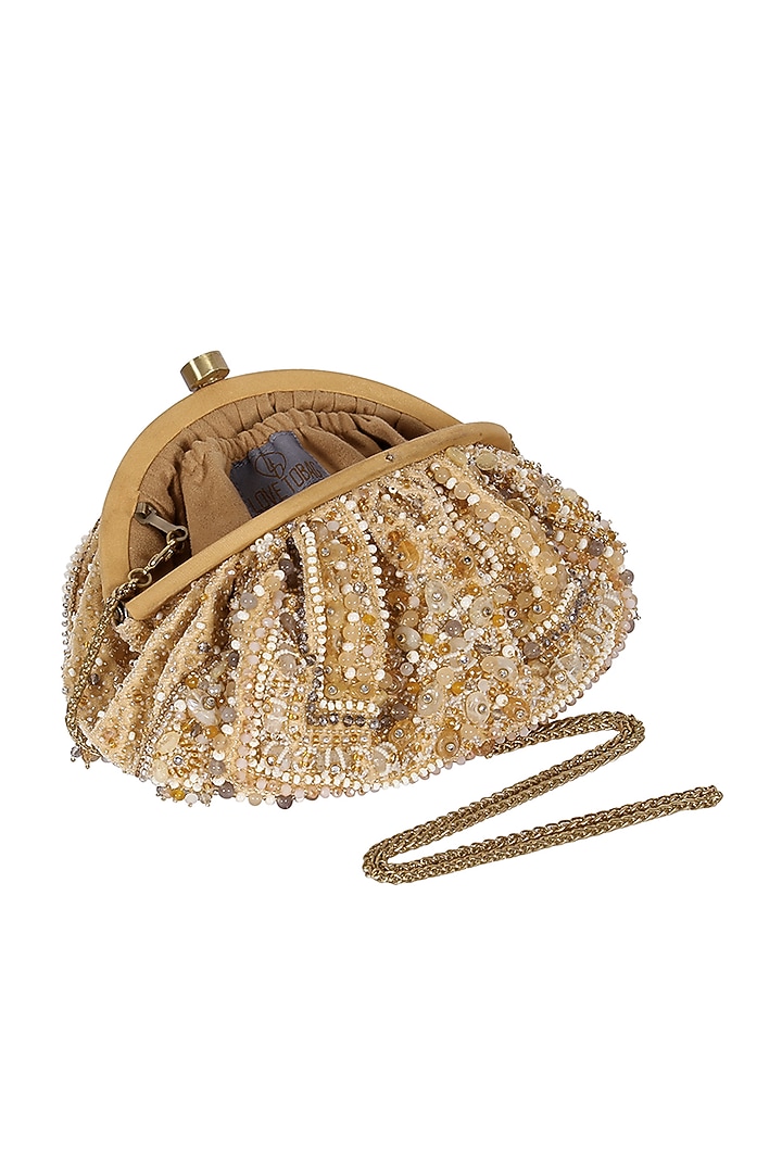 Gold & Silver Stone Embroidered Pouch by Lovetobag at Pernia's Pop Up Shop