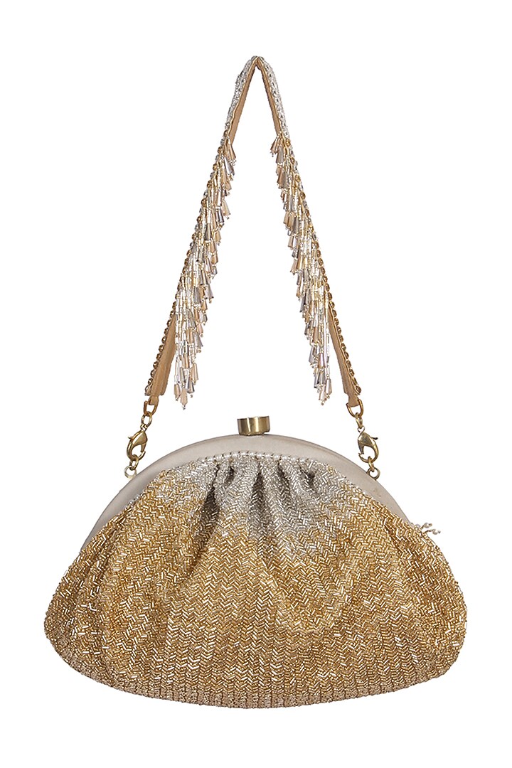 Gold & Silver Bugle Bead Embroidered Pouch by Lovetobag at Pernia's Pop Up Shop