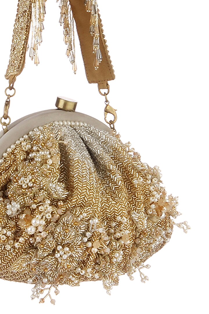 Gold & Silver Bugle Bead Embroidered Pouch by Lovetobag at Pernia's Pop Up Shop