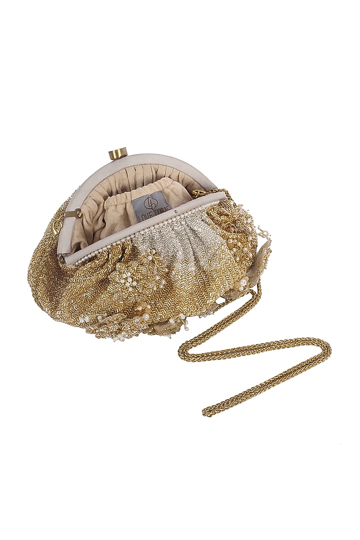 Gold & Silver Bugle Bead Embroidered Pouch by Lovetobag at Pernia's Pop Up Shop