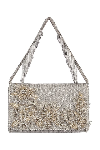 Silver Embroidered Clutch by Lovetobag