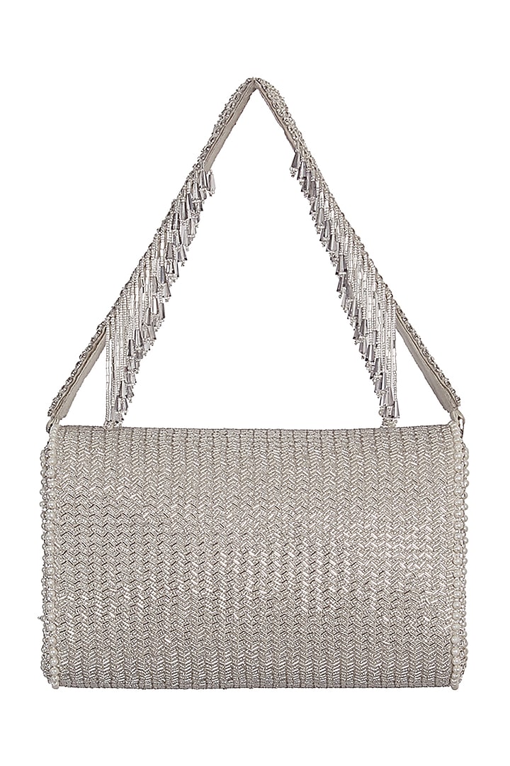 Silver Embroidered Clutch by Lovetobag at Pernia's Pop Up Shop