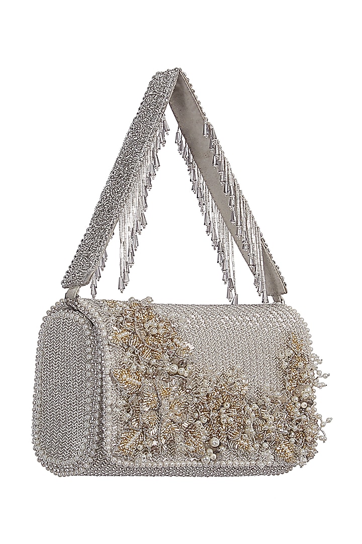 Silver Embroidered Clutch by Lovetobag at Pernia's Pop Up Shop