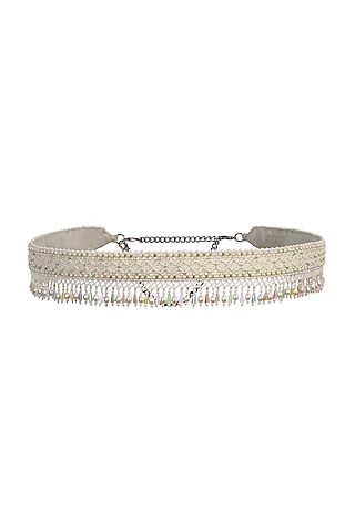 Ivory Hand Embroidered Waist Belt by Lovetobag