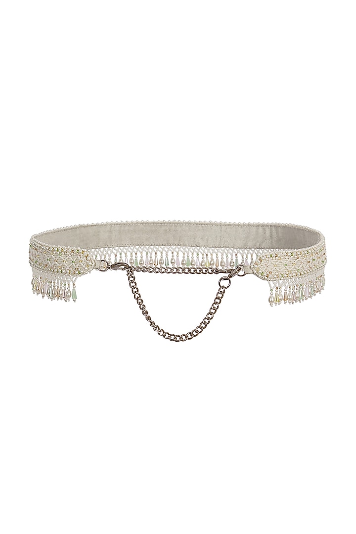 Ivory Hand Embroidered Waist Belt by Lovetobag at Pernia's Pop Up Shop
