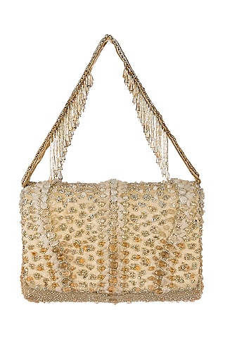 Gold & Silver Hued Hand Embroidered Clutch by Lovetobag