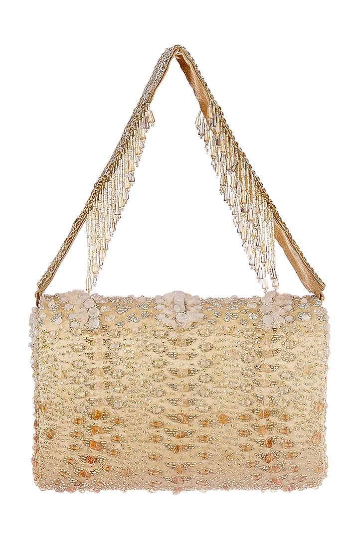 Gold & Silver Hued Hand Embroidered Clutch by Lovetobag at Pernia's Pop Up Shop