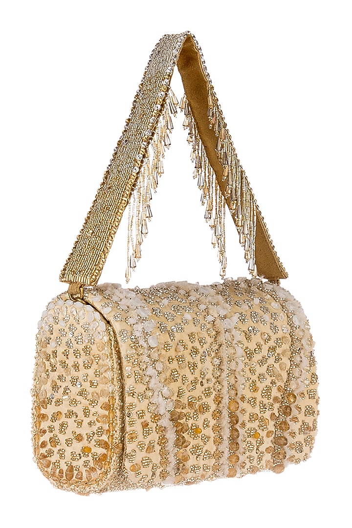 Gold & Silver Hued Hand Embroidered Clutch by Lovetobag at Pernia's Pop Up Shop